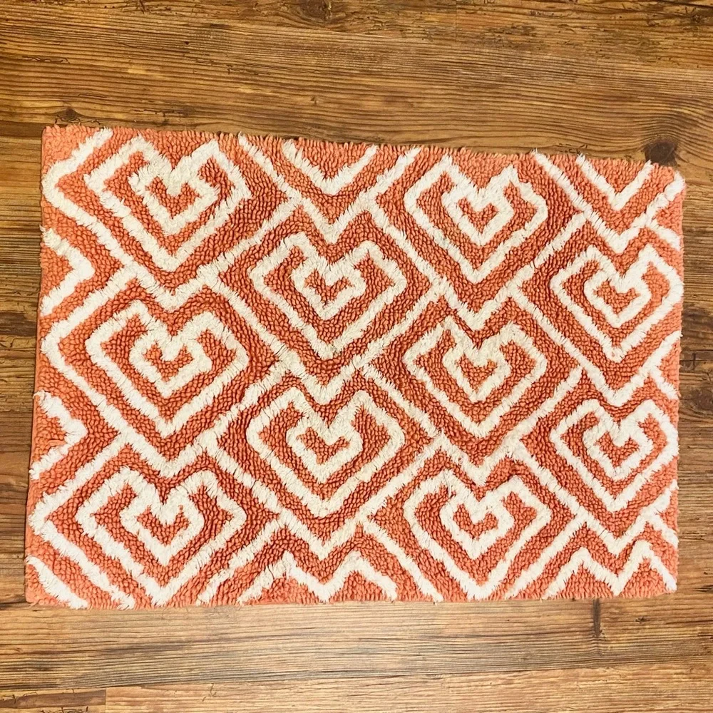 🪶Boho RALPH LAUREN Coral~Pink Geometric Cotton Bath Rug-17” x 25”